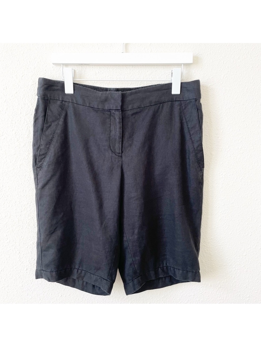 Eileen Fisher 100% Organic Linen Bermuda Shorts Black Size XS Minimalist Coastal